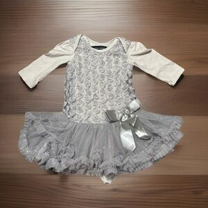 Olivia Rose Fancy Christmas Baby Dress onesie Grey Tulle size 3-6 months